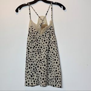 NWT Macaron lace‎ trim spotted cami handkerchief tank top